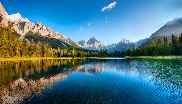 lake with rocky mountain backdrop