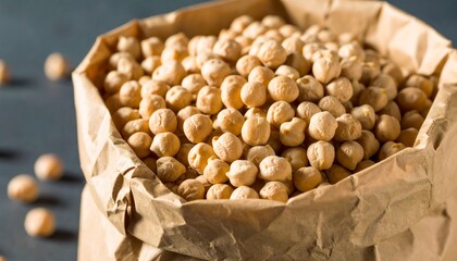 Dried chickpeas in paper bag.