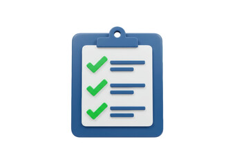 Isolated Checklist with Three Green Checkmarks on Blue Clipboard for Task Management