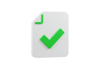 Isolated File Icon with Green Check Mark Symbol for Task Completion or Approval