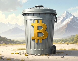 Illustration of a trash can with a cryptocurrency symbol