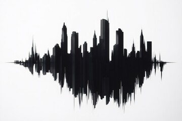 Obraz premium Distorted reflections of a black and white city skyline create a striking contrast in a modern minimalist artwork, highlighting geometric elegance