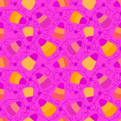 Cartoon Halloween sugar monsters seamless candy corn pattern for wrapping paper and fabrics and linens and kids clothes