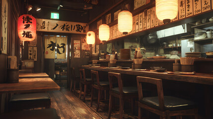 Ultra Realistic Japanese Izakaya Interior in Tokyo with Traditional Decor and Inviting Atmosphere