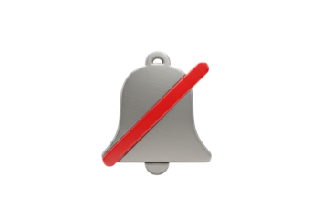 Isolated mute notification bell with a red slash, quiet mode, notification off, or privacy