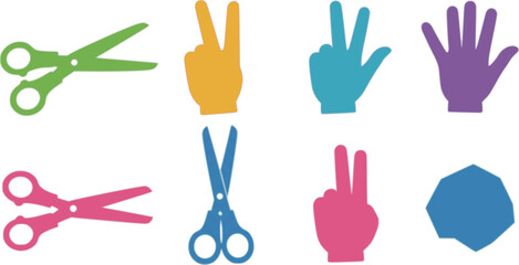 Cartoon collection scissors paper cut in various colors Isolated on white background
