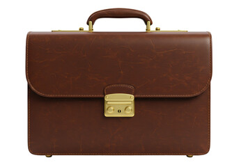 Isolated Brown Leather Briefcase with Brass Accents, Executive Style for Business Documents