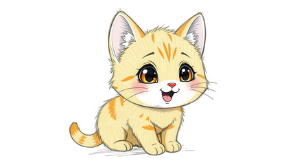 Fototapeta premium A playful orange kitten with stripes sits happily showcasing its adorable features including large eyes and a joyful expression in a colorful design