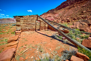 Abandoned Stone Ruins and Fallen Beams in Utah Desert Wilderness