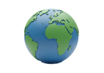 Isolated globe displaying Europe, Africa, South America with blue water, green land masses