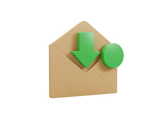 Isolated inbox received email notification with green down arrow and circle badge, illustration