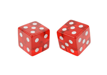 Isolated pair of red dice showing six, gambling, casino, games of chance, random numbers