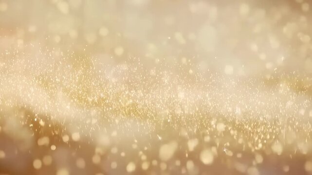 Elegant light background with soft bokeh effect. Abstract ivory glitter texture and beige gradient glow. The glitter falls smoothly from above, the stars twinkle and shine, but do not move.