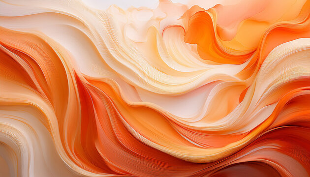 a vibrant abstract composition featuring flowing waves of orange and cream tones enhanced by soft textures and playful splashes creating a lively and energetic ambiance