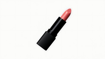 Fototapeta premium Elegant coral lipstick tube isolated on white for beauty and fashion photography studio shot