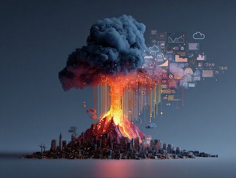 3D illustration of global tech summit volcano of ideas (Web Summit November 2025)