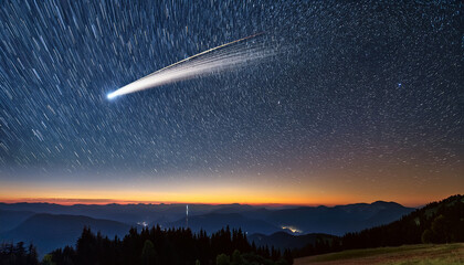 a stunning image of a meteor streaking across the night sky against the backdrop of the milky way