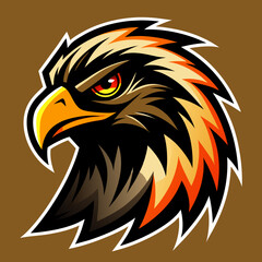 Obraz premium Aggressive eagle head silhouette with fiery mane isolated on white background