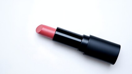 Fototapeta premium Elegant pink lipstick in black tube isolated on a clean white surface