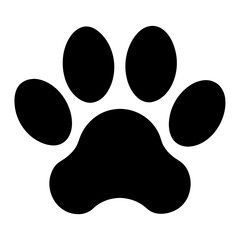 Simple black paw print silhouette isolated on white background