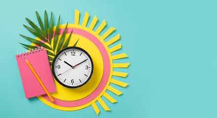Creative clock design with notebook and pencil, perfect for scheduling, planning, and time management concepts, ideal for business or lifestyle themes
