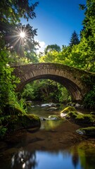 Stone arch bridge over a stream