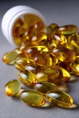 Omega capsule benefit: fish oil, healthy fat, golden dose, heart support, brain function, smooth gel, daily intake, nutrient flow, wellness boost, clear supplement, balanced routine