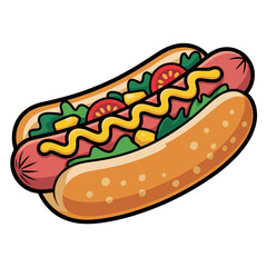 Delicious Cartoon Hotdog with Mustard Lettuce and Tomato for Food Illustrations and Vector Design Projects a Tasty Treat