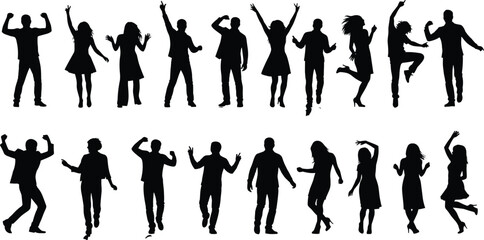 Dance pose silhouette set, expressive movement collection, male and female figures