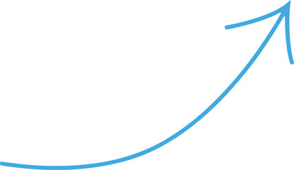 blue curved upward arrow, smooth growth trajectory line symbol pointing top right, isolated on white