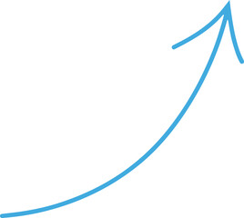 blue curved upward arrow, smooth growth trajectory line symbol pointing top right, isolated on white