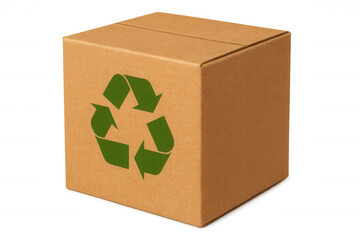 Cardboard box featuring green recycling symbol promoting eco-friendly practices and sustainable packaging solutions with transparent background
