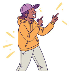 Young man enthusiastically singing into a microphone while gesturing with his hands