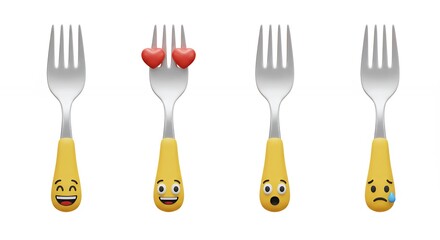 Four emoji forks with yellow handles
