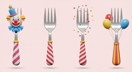 Four fun forks with props playful colorful festive design