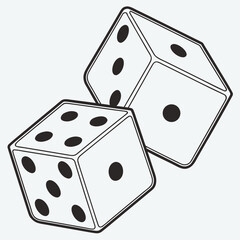 Two white dice with black dots on a plain background illustration