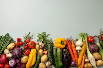 Assorted Healthy Vegetables on Plain Background – Organic Food Flat Lay