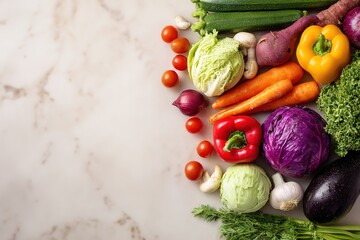 Fresh Organic Veggies Arranged on Simple Background – Clean Food Concept with Space for Text