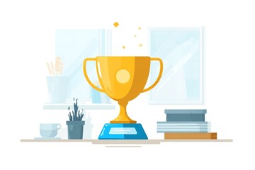 Flat Design Illustration of Award Trophy for Employee Achievement and Corporate Celebration