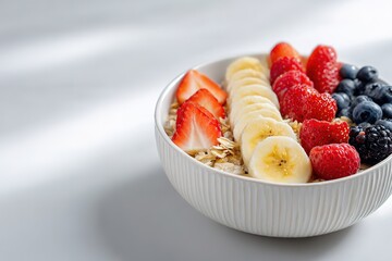 Nutritious Breakfast Bowl with Oats and Assorted Fruits – Minimal Design with Copy Space