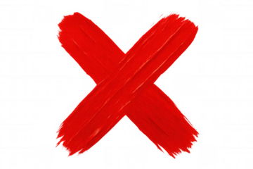 Red paint crossing in x pattern, creating graphic symbol of rejection against transparent backdrop