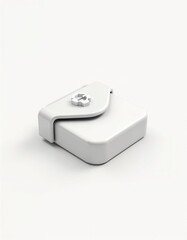 Minimalist White 3D Render: Modern Square Case with Subtle Metallic Clasp, Clean and Simple Design.