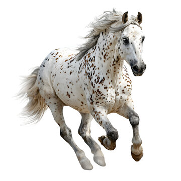 Spotted horse galloping with flowing mane and tail