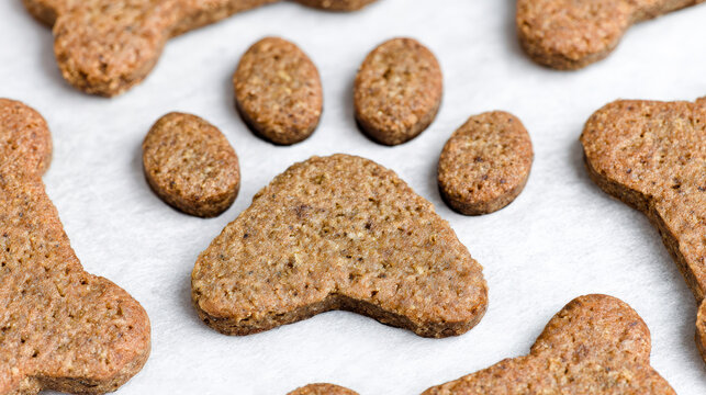 A dog bone shaped cookie with a paw print on it