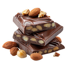 Dark Chocolate with Almonds and Walnuts isolated on transparent background