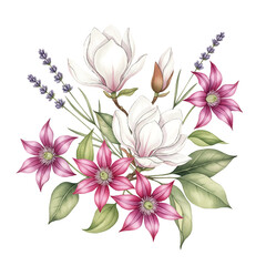 romantic watercolor floral bouquet, vintage elegant wedding flowers, spring floral watercolor illustration