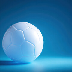 Fototapeta premium Close up view of white soccer ball blue background, showcasing its hexagonal pattern and smooth surface. image conveys sense of sport and activity, perfect for themes related to soccer