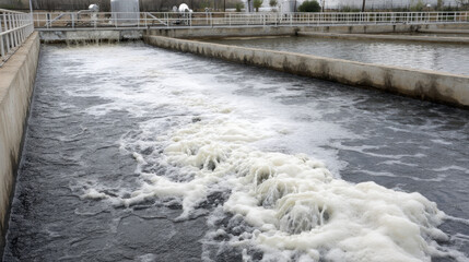 Water treatment facility wastewater management industrial process purification system environmental engineering water recycling filtration tanks aeration process sewage treatment infrastructure