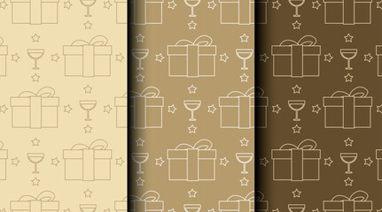 Bundle of Christmas seamless vector patterns with holiday icons. Three color palettes perfect for wrapping, invitations, and seasonal projects.