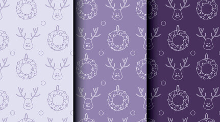 Bundle of Christmas seamless vector patterns with holiday icons. Three color palettes perfect for wrapping, invitations, and seasonal projects.
